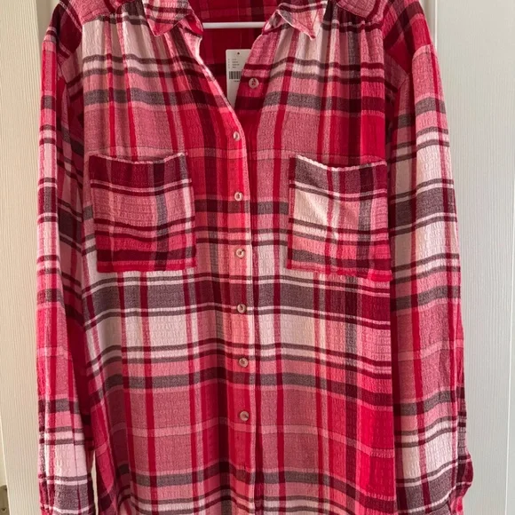 Anthropologie Pilcro Plaid Gauze Shirt-XL-NWT - Picture 2 of 12